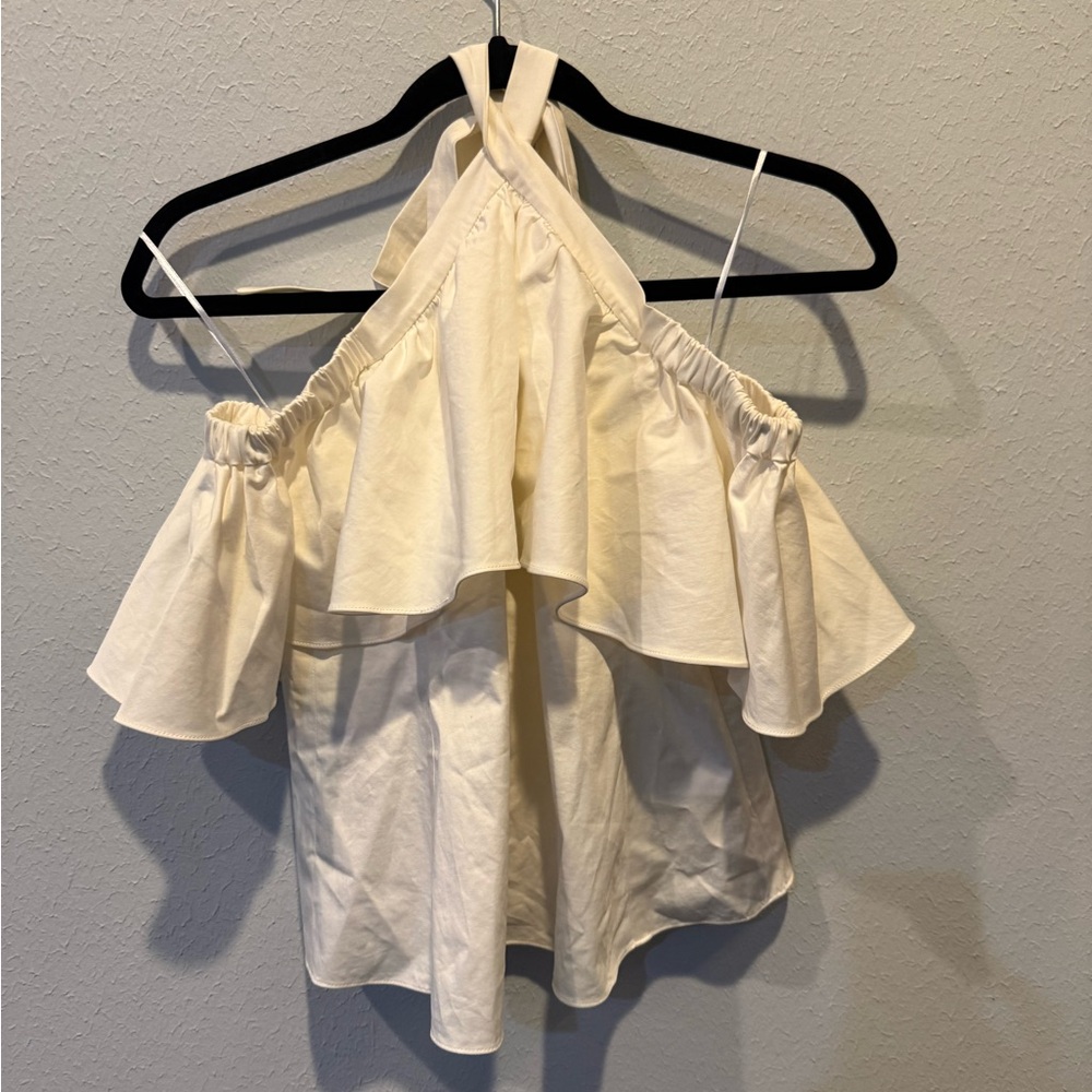 Rebecca Taylor Cream Ruffle Halter Top